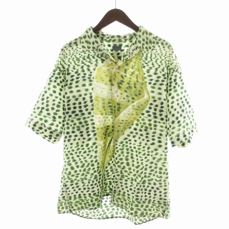ケンゾー KENZO オープンカラーシャツ 半袖 総柄 F 緑 グリーン 白 ホワイト /NQ ■GY09 メンズ
