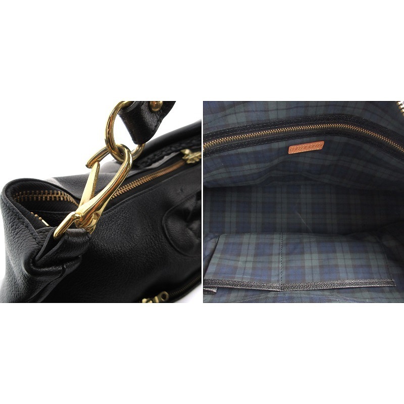  Scotch gray nSCOTCH GRAIN Boston bag shoulder hand 2WAY lining check leather black black #SM3 /SE men's 