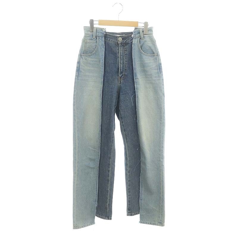 マウジー MOUSSY 24SS REMAKE STRAIGHT デニムパンツ ジーンズ 切替 ワイド 2 M 青 ブルー /AT ■OS ■SH レディース