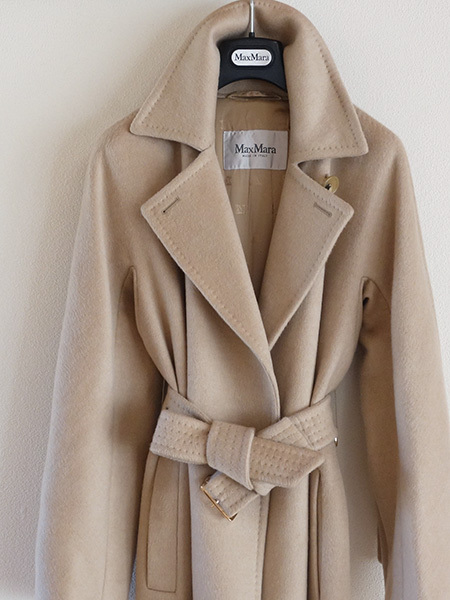 マックスマーラクチートアマーノキャメル100%ベルテッドコート■白タグ34 MaxMara マックスマーラ 白タグ ベルテッドラップコート