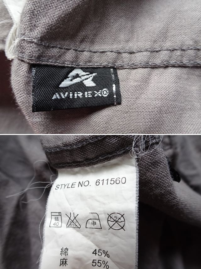 AVIREX U.S.A/アヴィレックス/半袖シャツ/綿?麻混素材/洗いざらしたような質(zhì)感/左胸ポケット/裾ラウンド/グレー/Mサイズ(10/2R)
