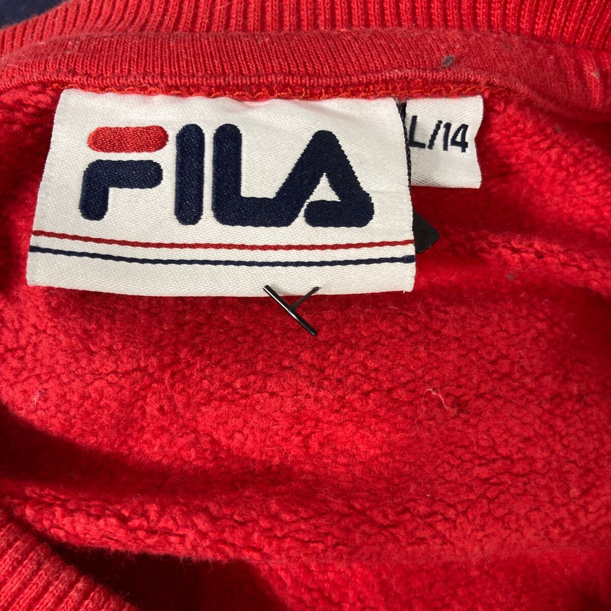FILA ロゴスウェット トレーナー L レッド ネイビー ホワイト フィラ 里起毛 古著卸 アメリカ仕入 a610-5252
