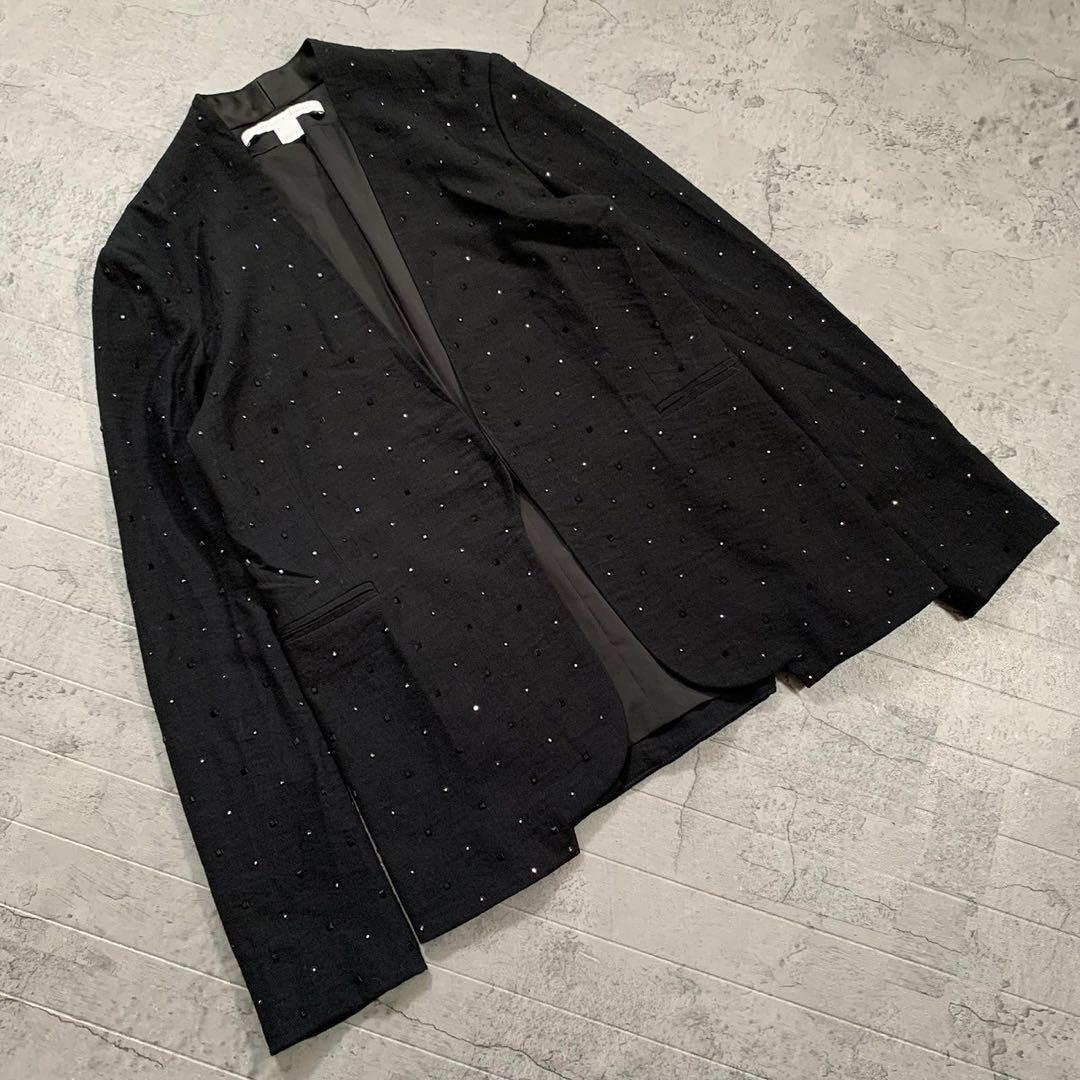 【DIANE VON FURSTENBERG】ダイアンフォンファステンバーグ（2）スタンドカラー ジャケット ビジュー フォーマル ブラック M