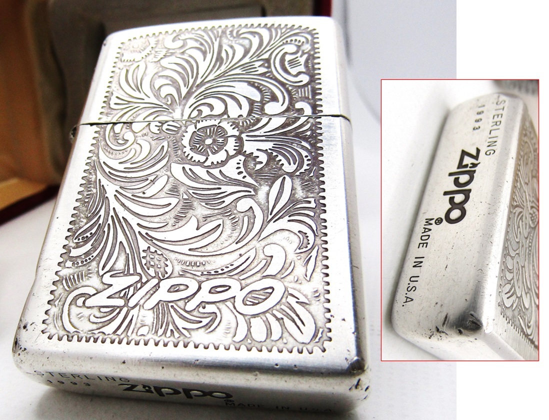 純銀 スターリングシルバー 925 両面 アラベスク zippo ジッポ 1993年
