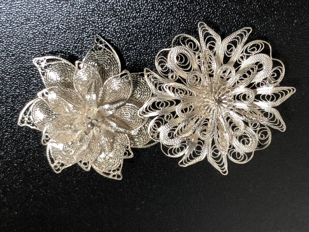 シルバーアクセサリー フィリグリー フラワー ブローチ 2点 シルバーアクセサリー フィリグリー フラワー ブローチ 2点