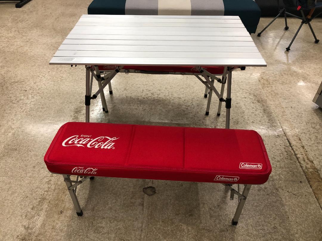 美品 コカコーラ コールマン ピクニックベンチセット テーブル チェア コールマン コカコーラ ピクニックベンチセット|アウトドア