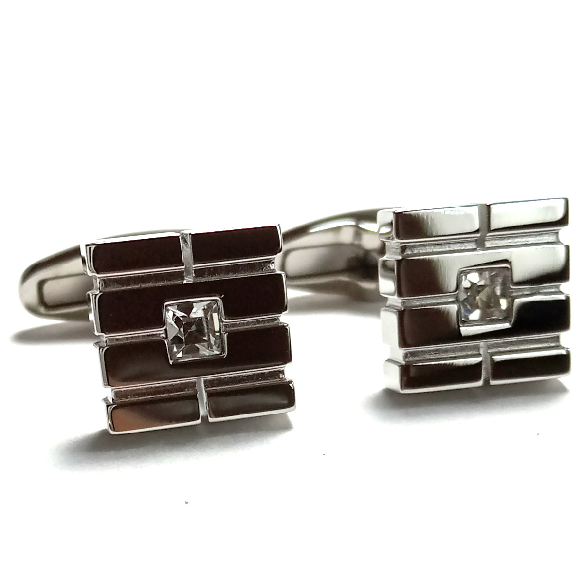 【ckc2】CALVIN KLEIN CKカルバンクライン カフス カフリンクス シルバー×クリアストーン スクエア 新品_画像4