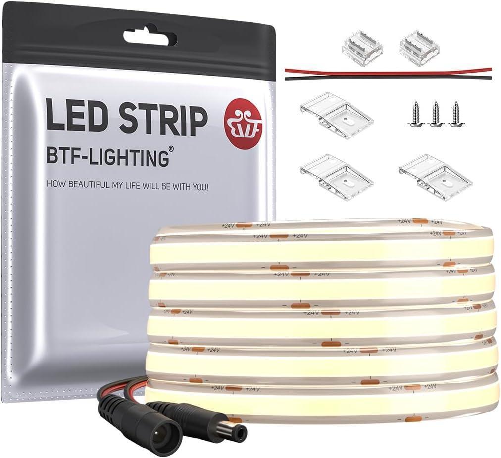 FCOB COB LEDテープライト IP65 防水 高密度 フレキシブル 5M 480LEDs/m 2400LEDs/5m 晝白色 4000K 幅8mm ストリップライト