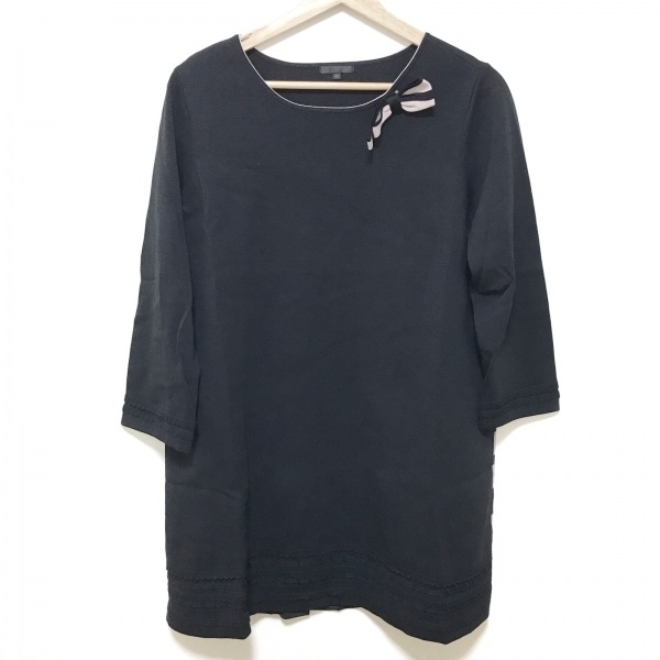 トゥービーシック TO BE CHIC チュニック サイズ42 L - 黒×ベージュ レディース クルーネック/長袖/ニット/リボン/プリーツ 美品