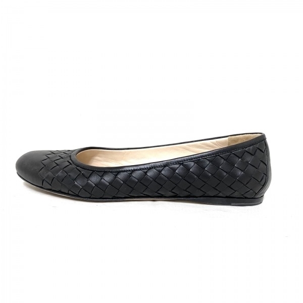 ボッテガヴェネタ BOTTEGA VENETA フラットシューズ 38 - レザー 黒 レディース イントレチャート 靴
