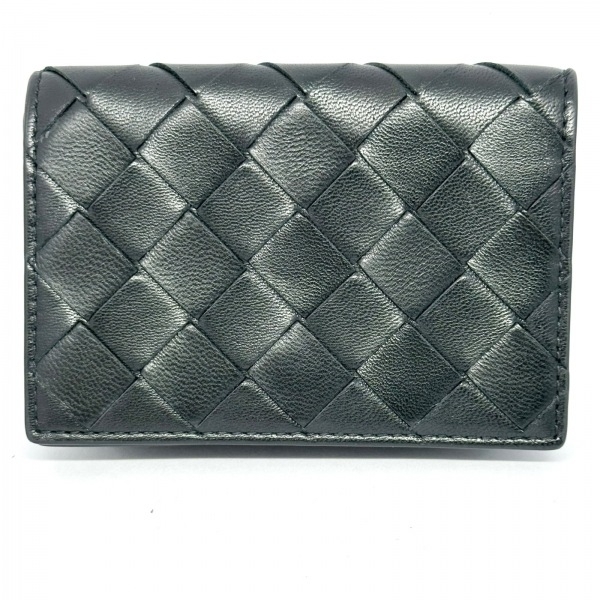 ボッテガヴェネタ BOTTEGA VENETA 名刺入れ マキシイントレチャート レザー 黒 美品 財布