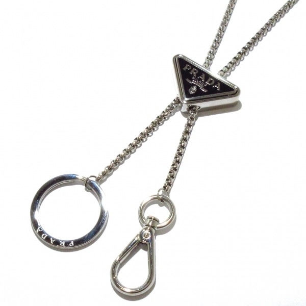 プラダ PRADA ネックレス 1PS052 メタルキーリング シルバー×黒 プラダ PRADA ネックレス 1PS052 メタルキーリング シルバー×黒