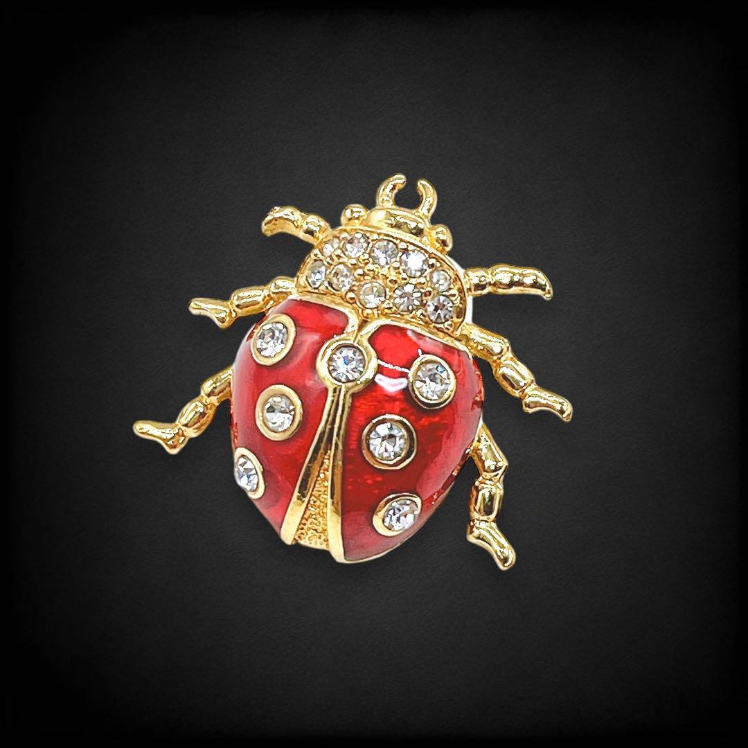 Christian dior クリスチャンディオール てんとう虫 天道虫 テントウムシ ブローチ ピンブローチ ラインストーン ゴールド レッド 1768 Christian dior クリスチャンディオール てんとう虫 天道虫 テントウムシ ブローチ ピンブローチ ラインストーン ゴールド レッド 1768