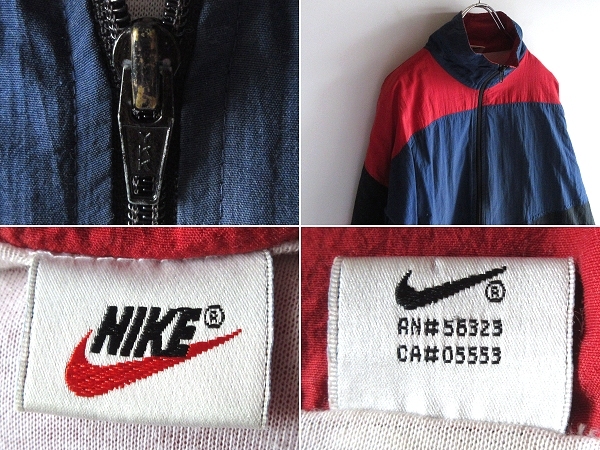  rare 90s Vintage NIKE Nike swoshu Logo high‐necked windbreaker nylon jacket L-XL degree red blue black 