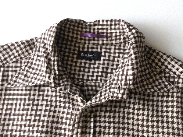  rare Vintage Paul Smith COLLECTION Paul Smith collection cotton silver chewing gum check shirt M Brown beige top class line 