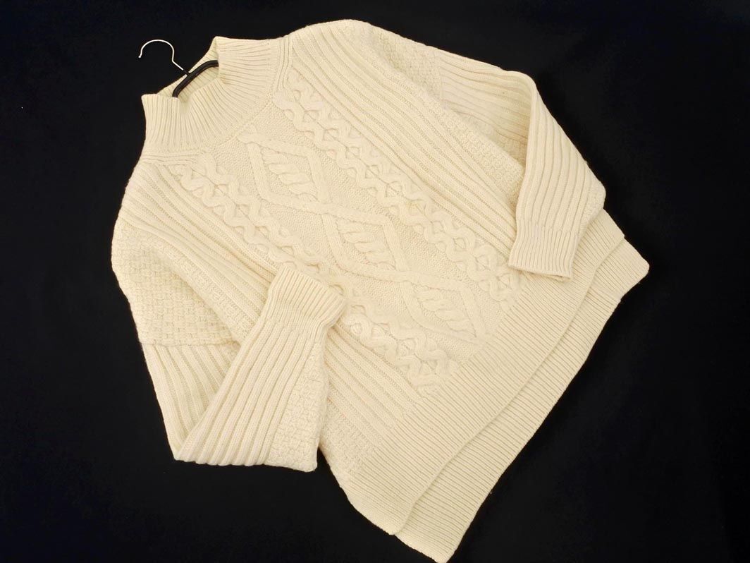 aran WOOLLEN MILLS アランウーレンミルズ ウール100% モックネック ニット セーター sizeONE/オフホワイト ◇■ ☆ eja1 メンズ
