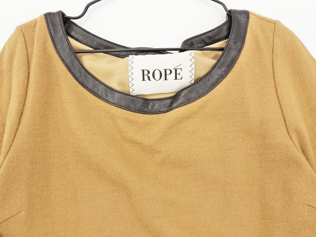 ROPE Rope wool 100% leather piping I line One-piece size38/ beige *# * eja2 lady's 