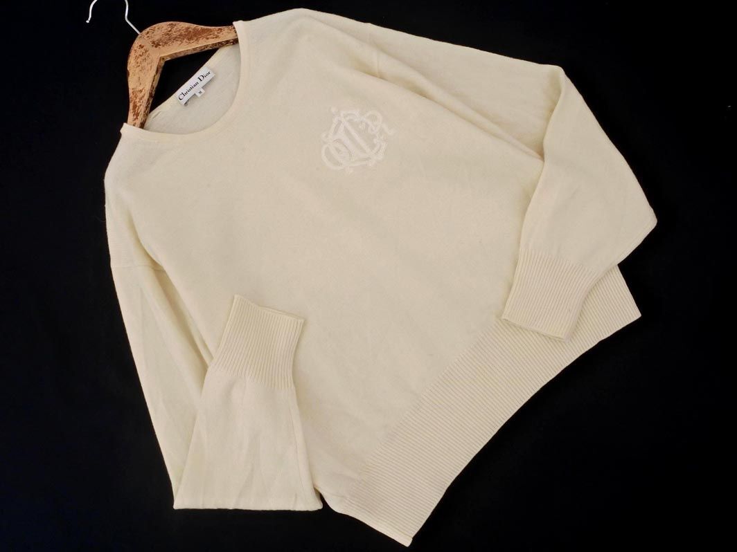 Christian Dior クリスチャンディオール ウール100% ヴィンテージ ロゴ ニット セーター sizeM/アイボリー ◇■ ☆ eja4 レディース