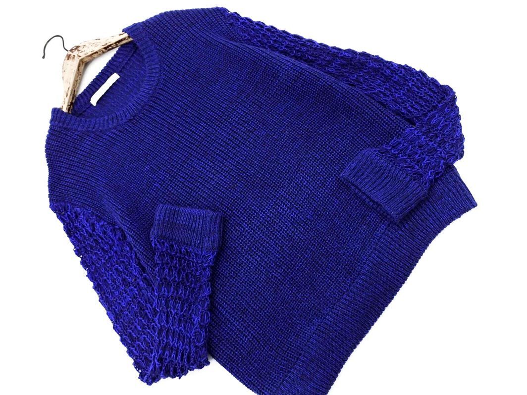 MOUSSY マウジー 透かし編み 切替 ニット セーター sizeF/青 ◇■ ☆ ejb1 レディース