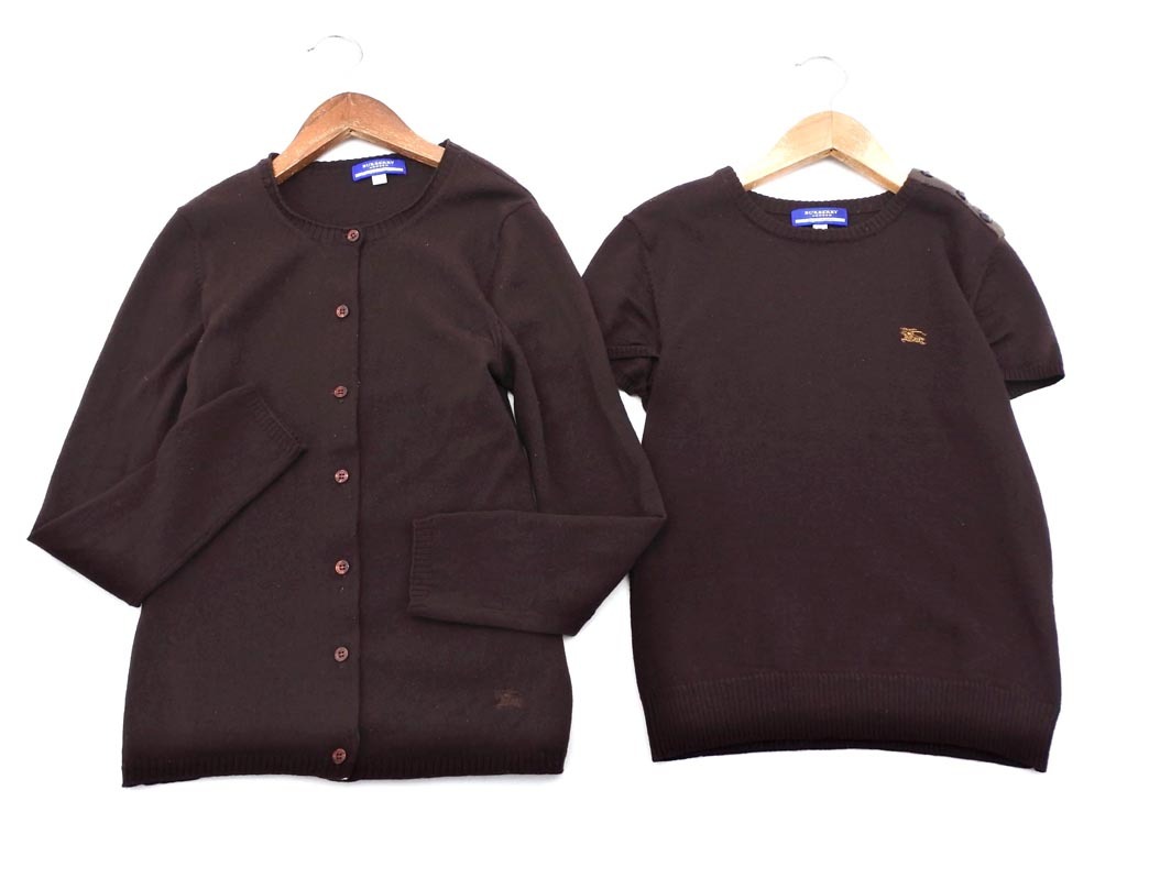 バーバリーブルーレーベル ウール100% アンサンブル カーディガン sizeM/茶 ◇■ ☆ ejb5 レディース