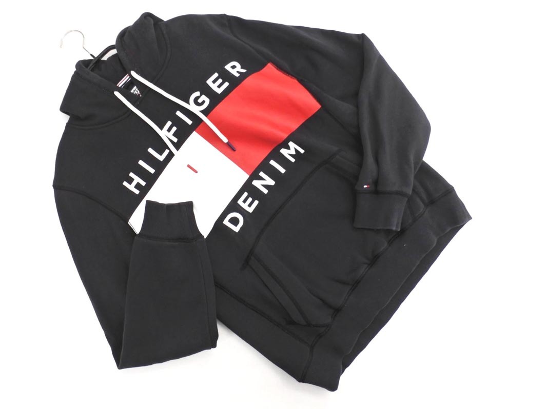 TOMMY HILFIGER トミーヒルフィガー DENIM 裏起毛 ロゴ プルオーバー パーカー sizeM/黒 ◇■ ☆ ejb6 メンズ