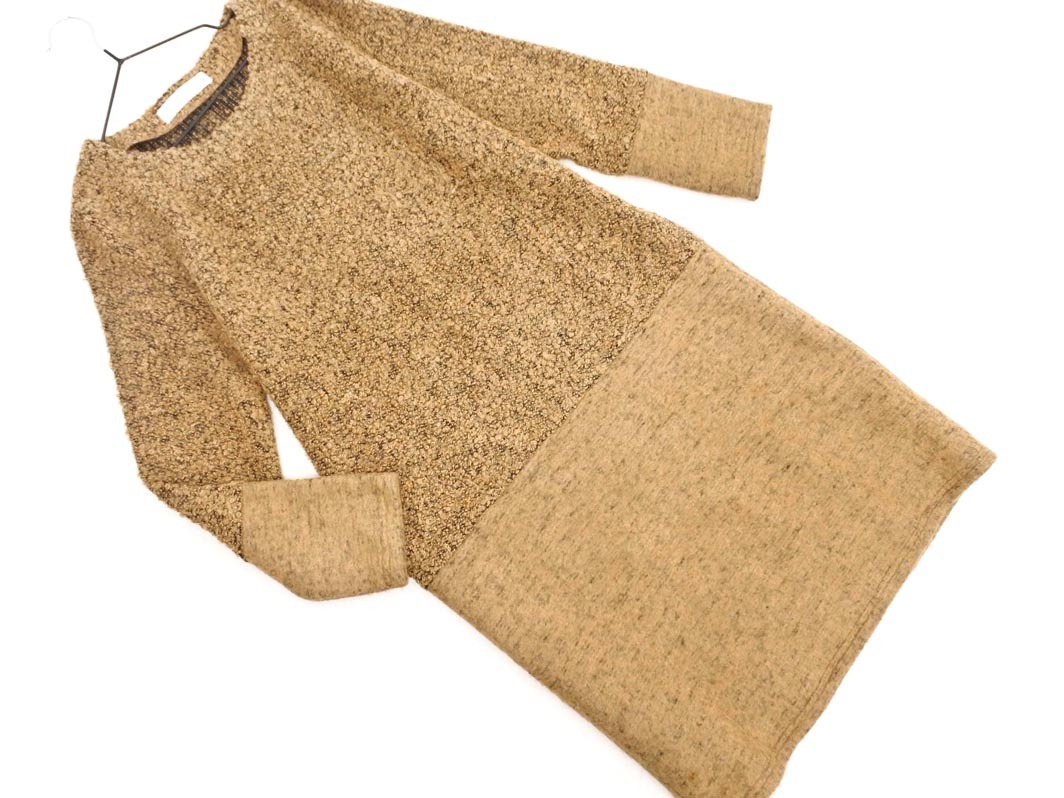 BEAMS LIGHTS Beams laitsu wool .do King knitted One-piece size38/ beige *# * ejb6 lady's 