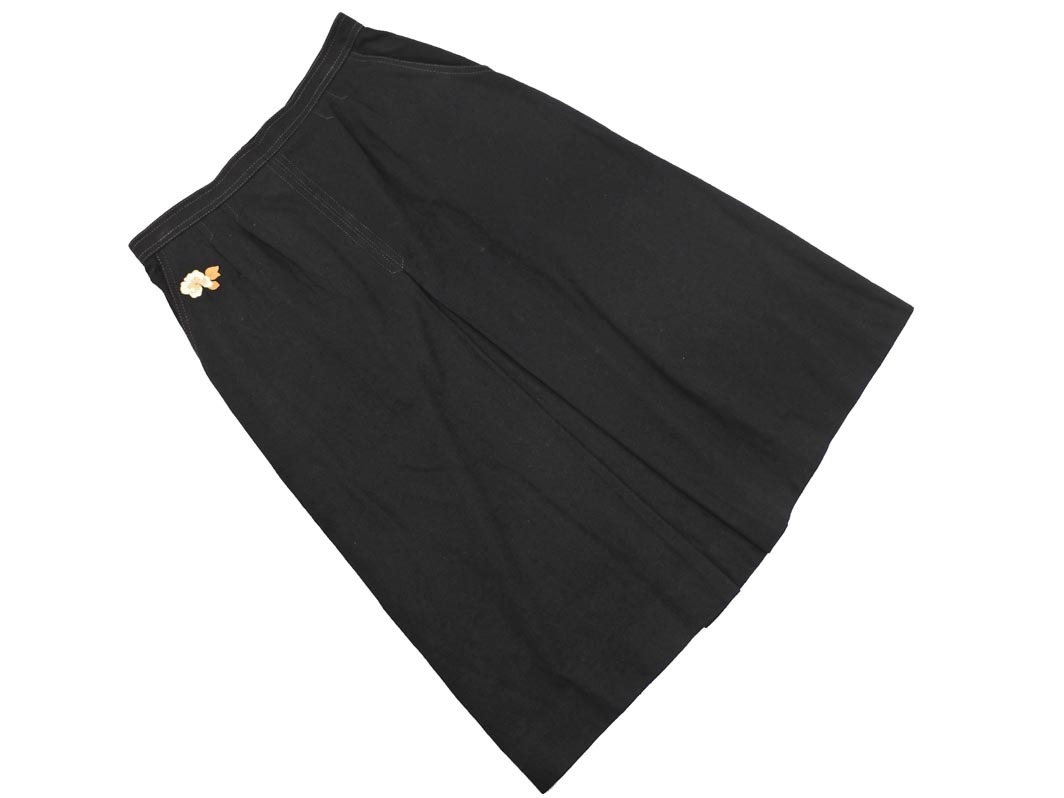 LEONARD レオナール シルク100% Aライン 台形 スカート size72-97/黒 ■■ ☆ ejc1 レディース