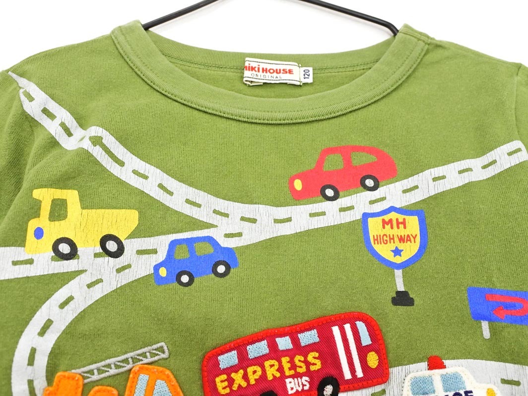 MIKIHOUSE ミキハウス ワッペン 乗り物 フェイクレイヤード カットソー size120cm/カーキ ◇■ ☆ ejc4 子供服