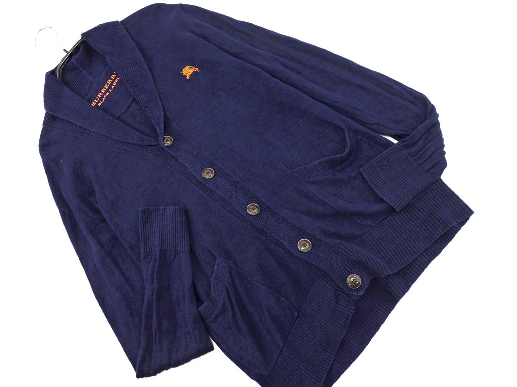 BURBERRY バーバリー BLACK LABEL ブラックレーベル リネン混 ショール カーディガン size2/紺 ■◇ ☆ ejc1 メンズ