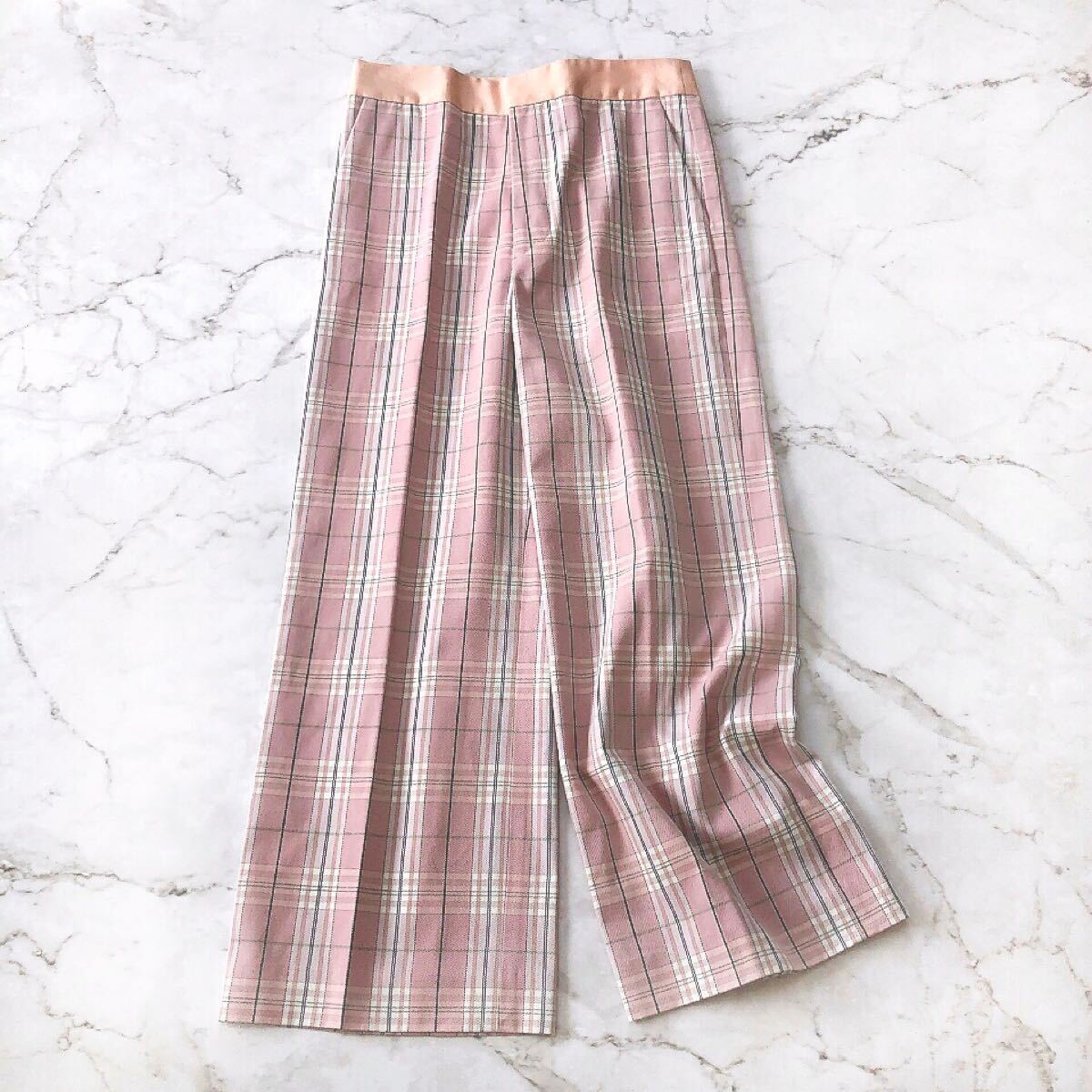 Drawer ドゥロワー タータン チェック ワイド パンツコットン100 Drawer ドゥロワー タータン チェック ワイド パンツコットン100