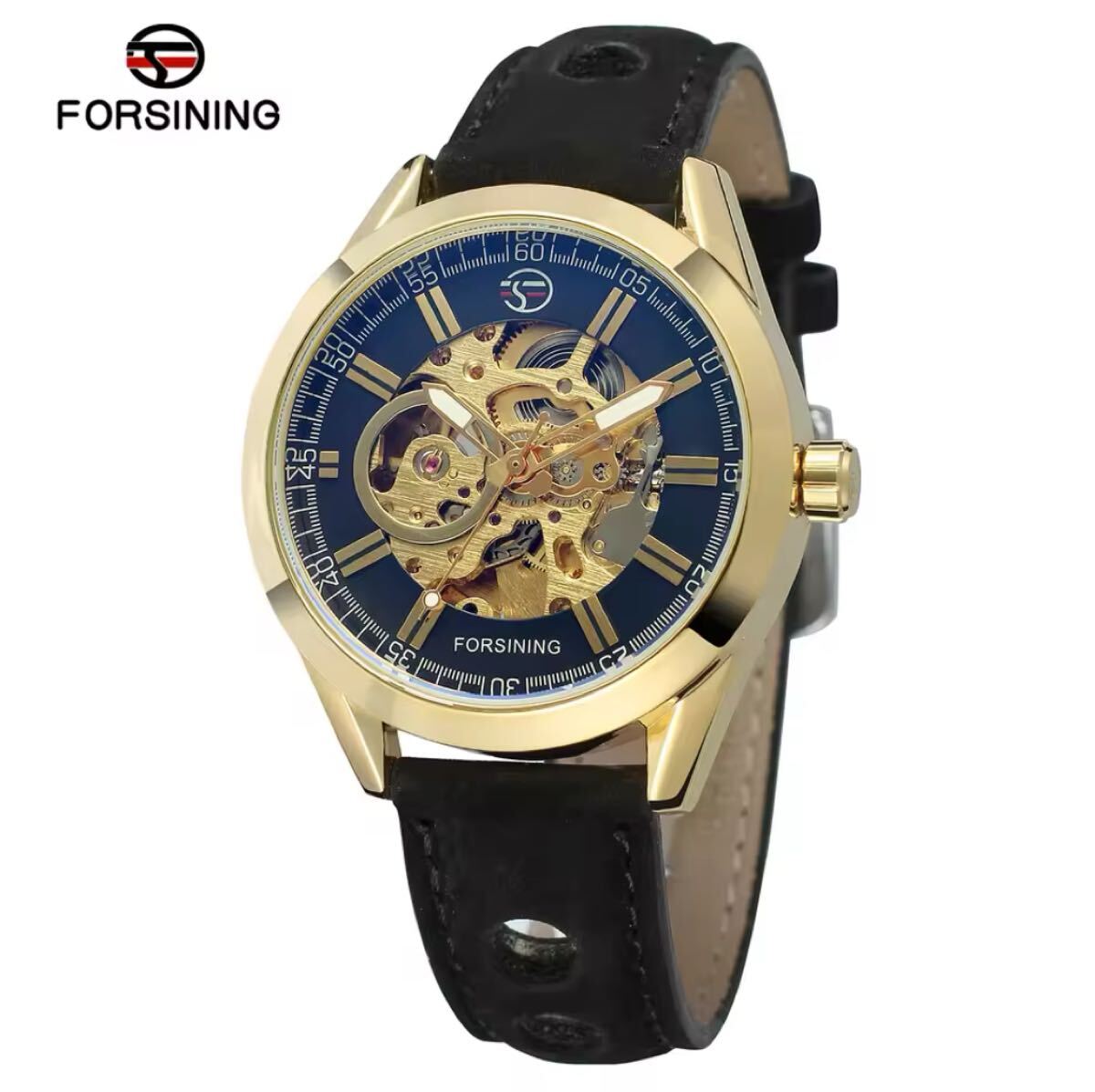 【送料無料】海外人気ブランド FORSINING メンズ高品質(zhì)腕時(shí)計(jì) レトロデザイン スケルトンダイヤル レザーベルト 手巻き機(jī)械式 金運(yùn)?F37