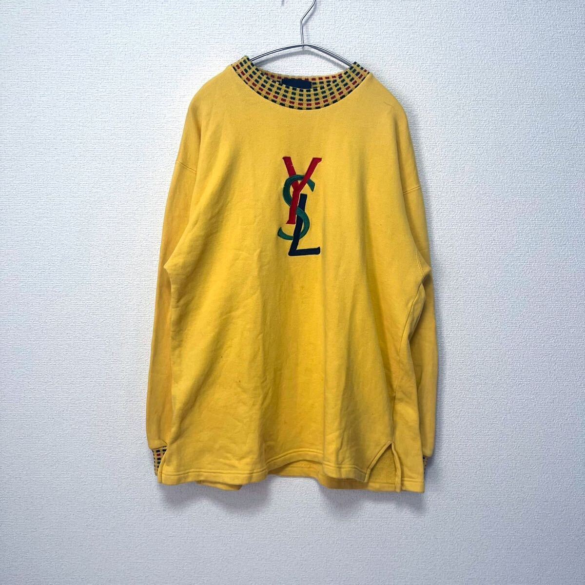 90s イヴ・サンローラン ビンテージスウェットトレーナー 刺繍ロゴ イエロー YVES SAINT LAURENT イブ・サンローラン スウェットトレーナー