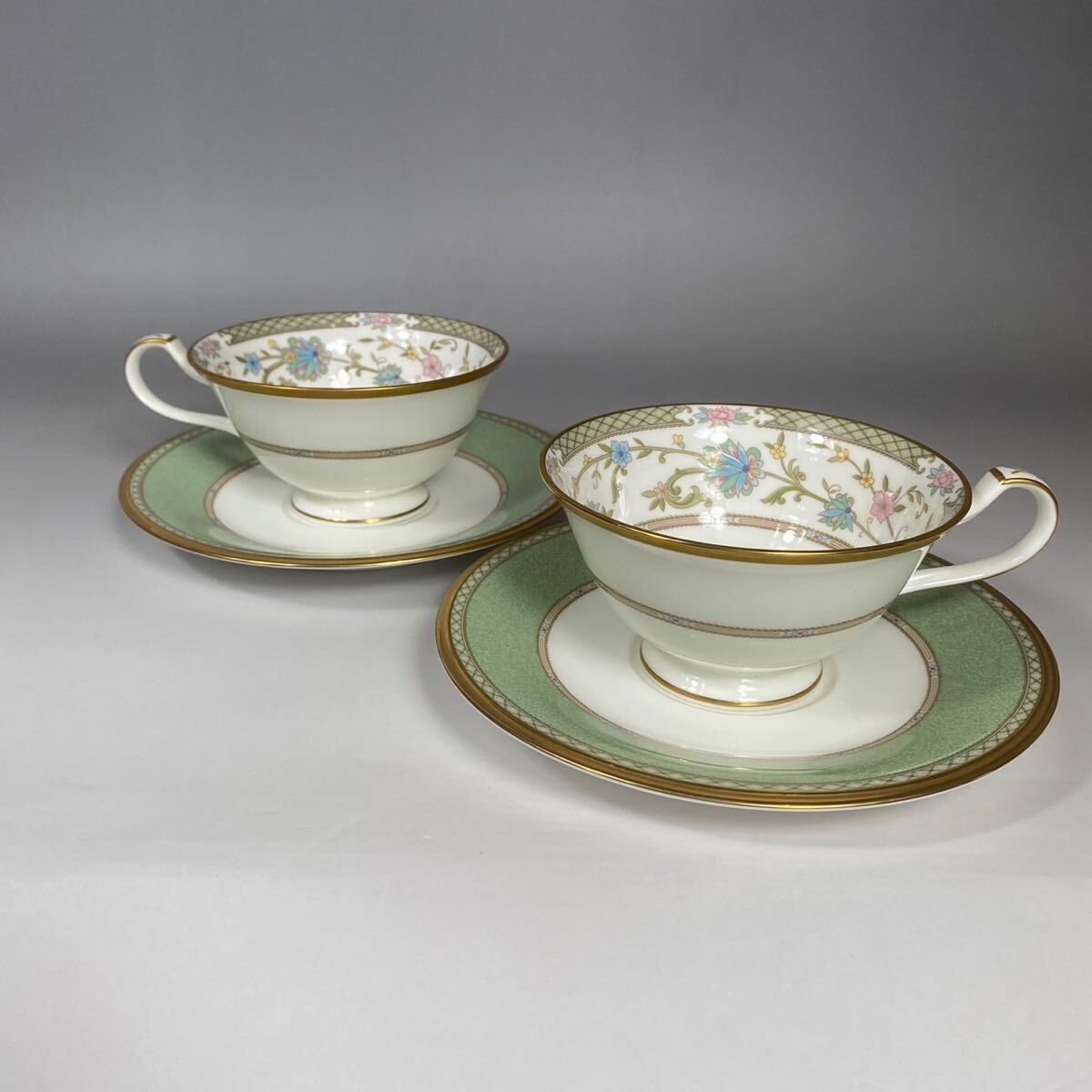 ノリタケ カップ ソーサー 金彩 Noritake ヨシノ ペア ティーカップ グリーン 花柄 2客
