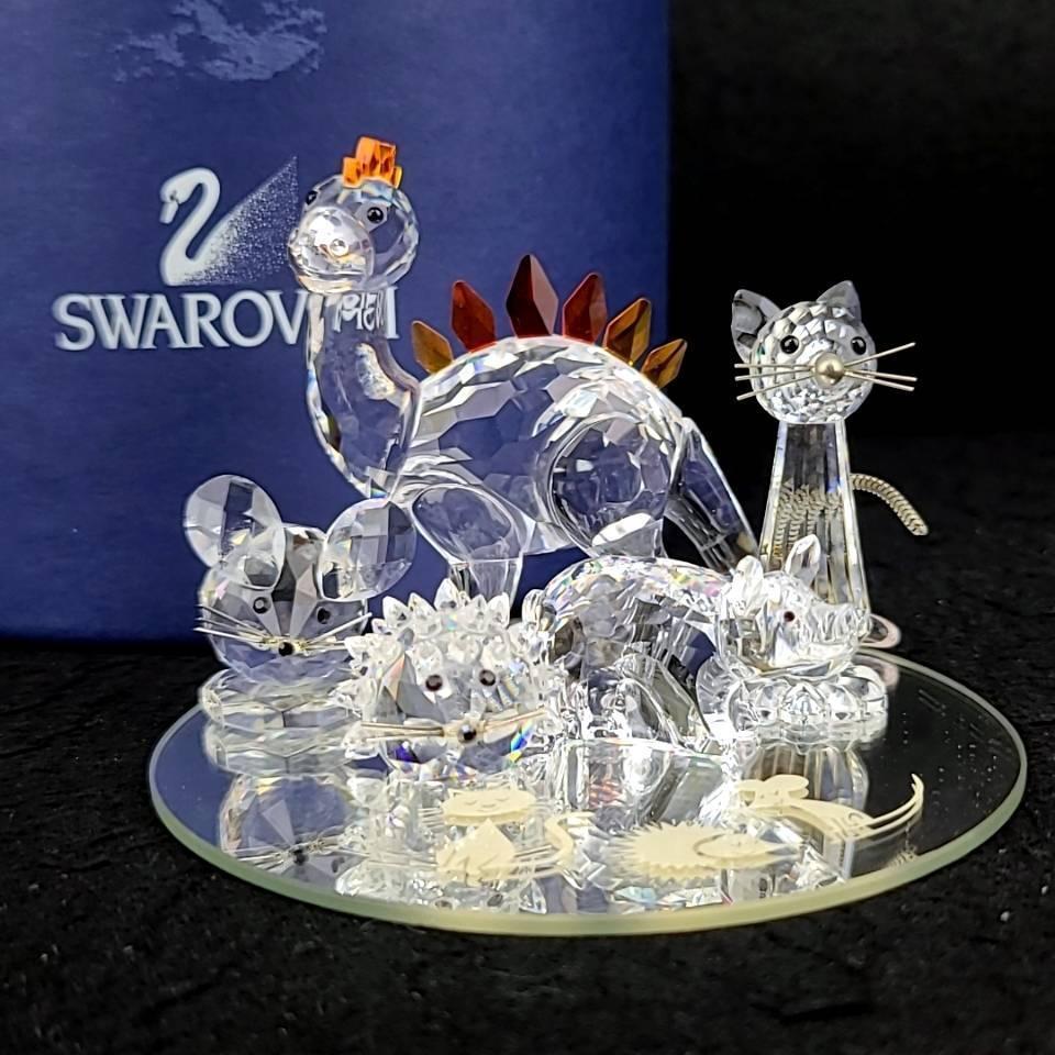 ♪美品♪スワロフスキー SWAROVSKI アニマル 動物 置物 フィギュリン 5点セット ミラー付き 恐竜 猫 ハリネズミ ねずみ 豚