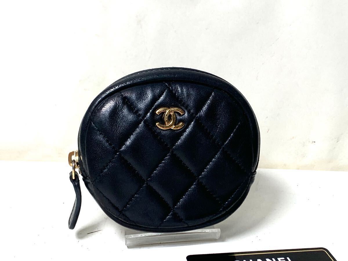 1484 美品　シャネル CHANEL コインケース マトラッセ ラムスキン 黒 ゴールド金具 財布　カード　ギャラ　シール付き　ウォレット　29番