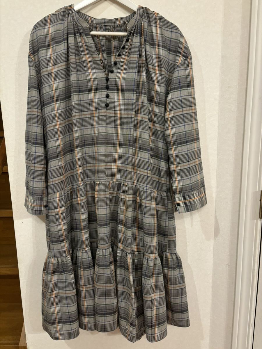 500 jpy ~#u one ru100# check # tunic # One-piece 11 number # tops # long sleeve # sample #