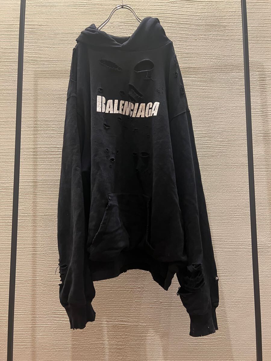 BALENCIAGA バレンシアガ 21SS デストロイ プルオーバーパーカー BALENCIAGA バレンシアガ 21SS デストロイ プルオーバーパーカー
