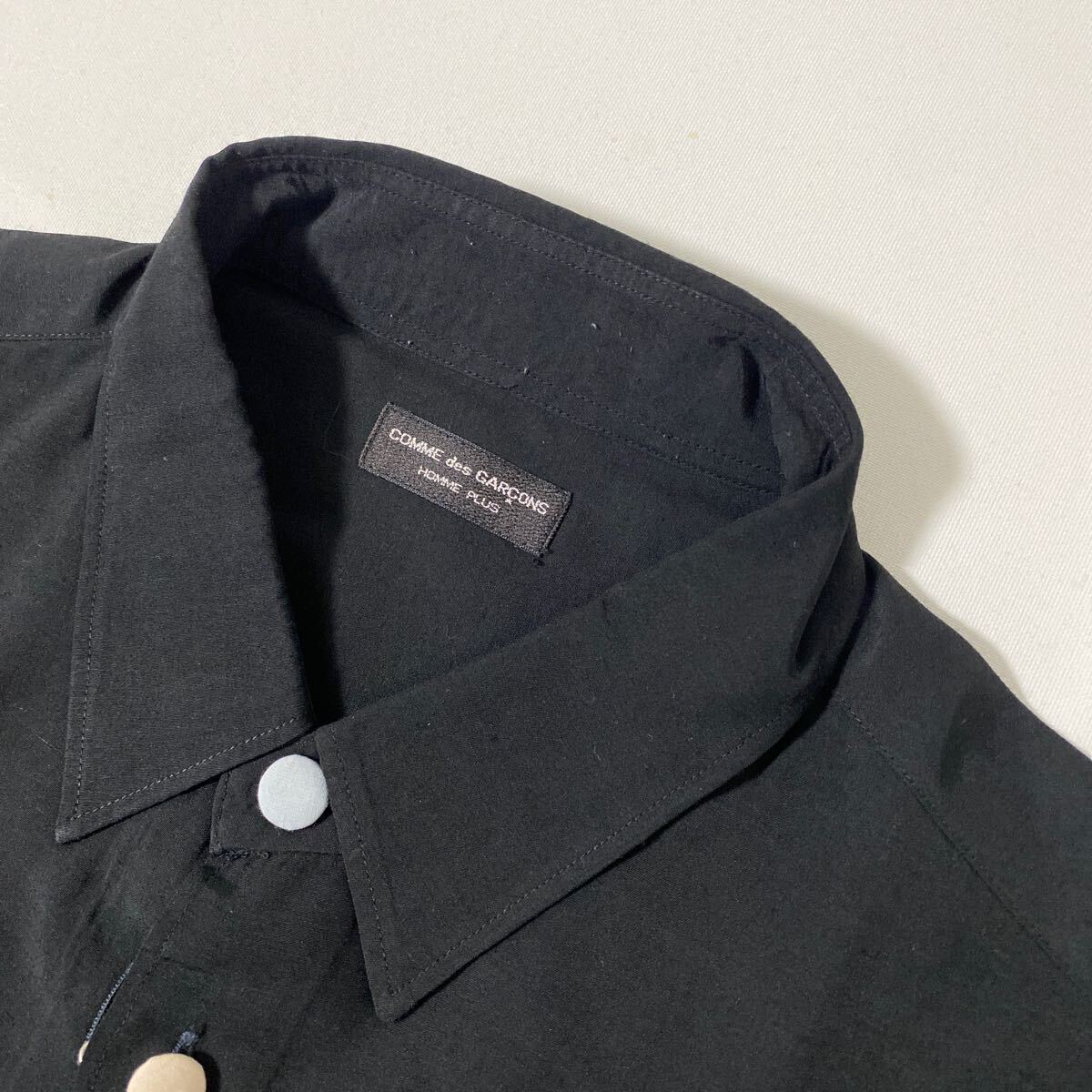 美品 AD 1988 COMME des GARCONS HOMME PLUS レーヨン シルク 裝飾 チェンジボタン シャツブラックblack黒 ギャルソン川久保憐アーカイブ絹