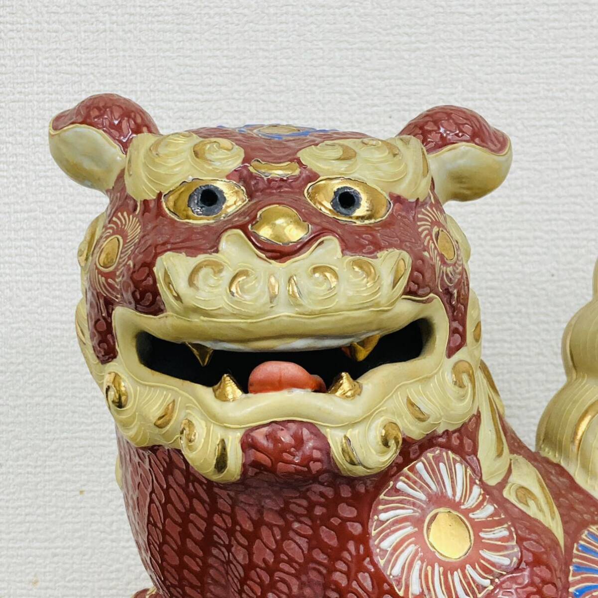 九谷焼 玉乗り獅子 赤獅子 縁起物 魔除け 金彩 色絵 陶器 置物 九谷焼 玉乗り獅子 赤獅子 縁起物 魔除け 金彩 色絵 陶器 置物