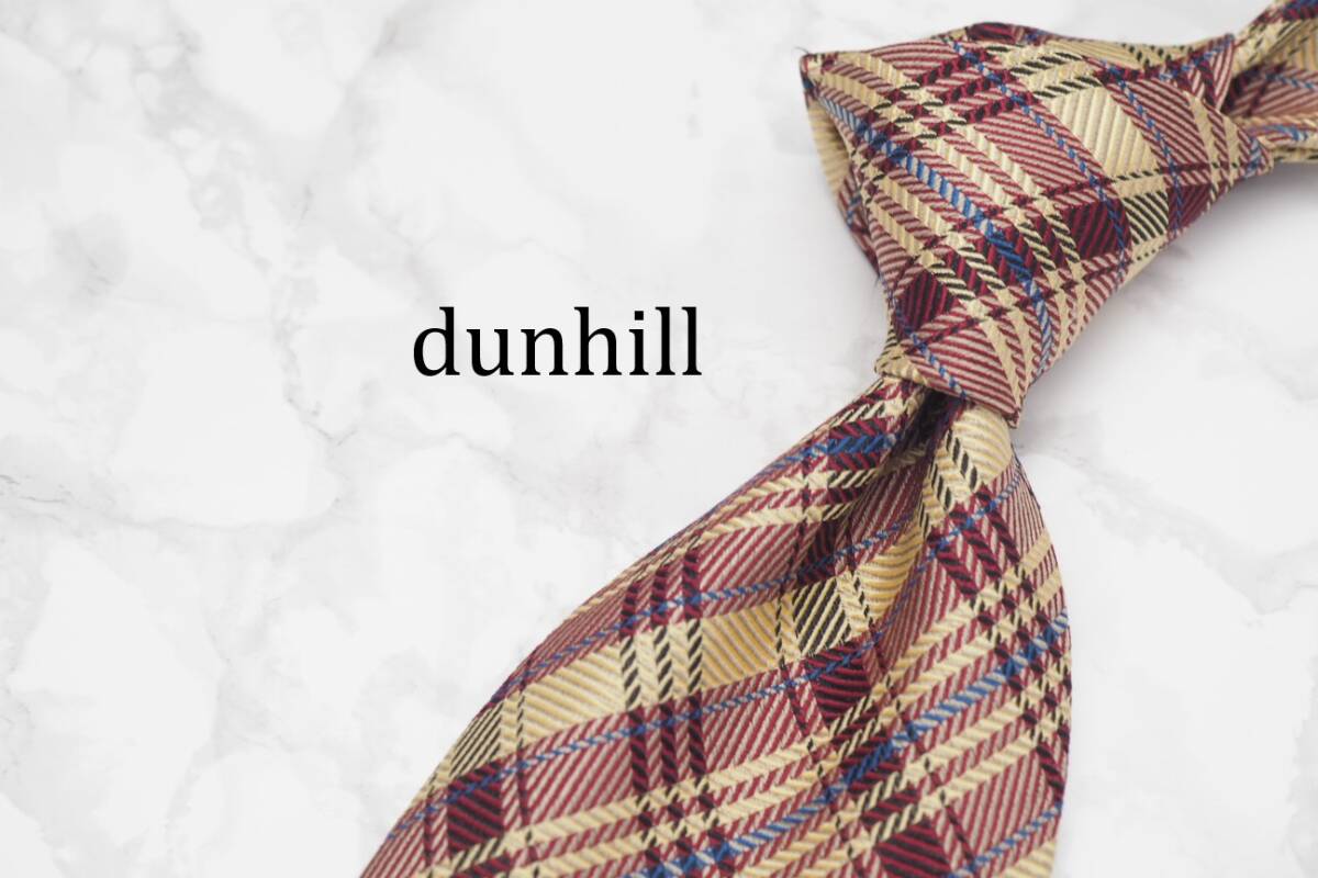 【美品】dunhill ダンヒル A-895 チェック ENGLAND 英国製 ブランド ネクタイ 良品 古着 卸 USED オールド SILK
