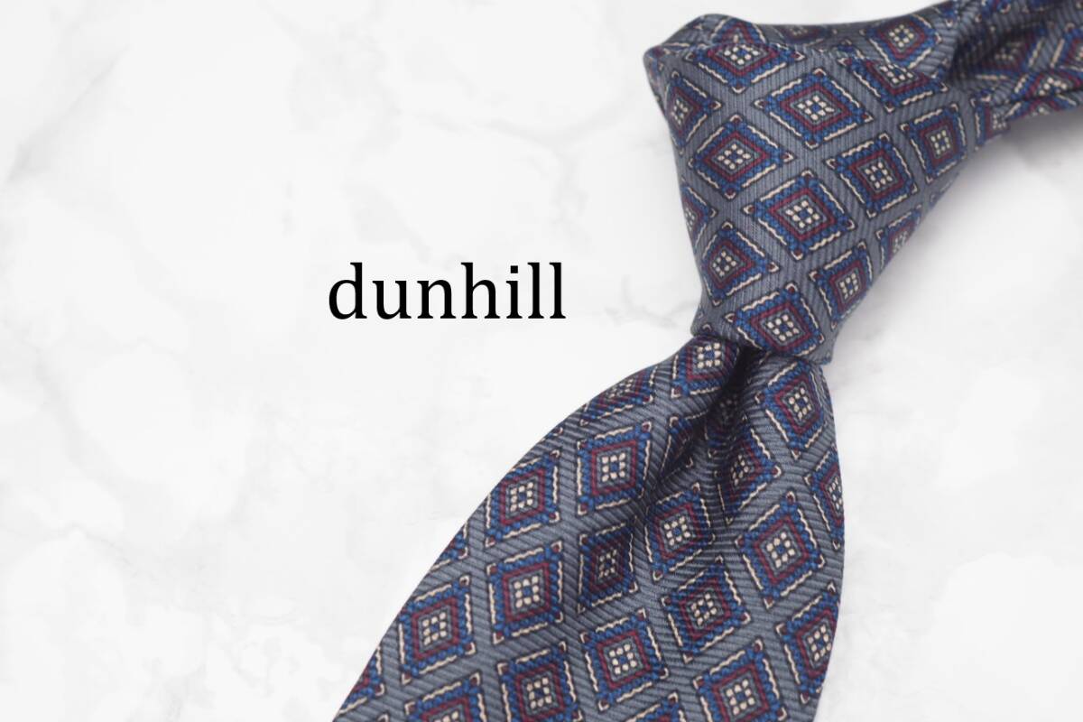 【美品】dunhill ダンヒル A-896 グレー ITALY イタリア製 ブランド ネクタイ 良品 古着 卸 USED オールド SILK