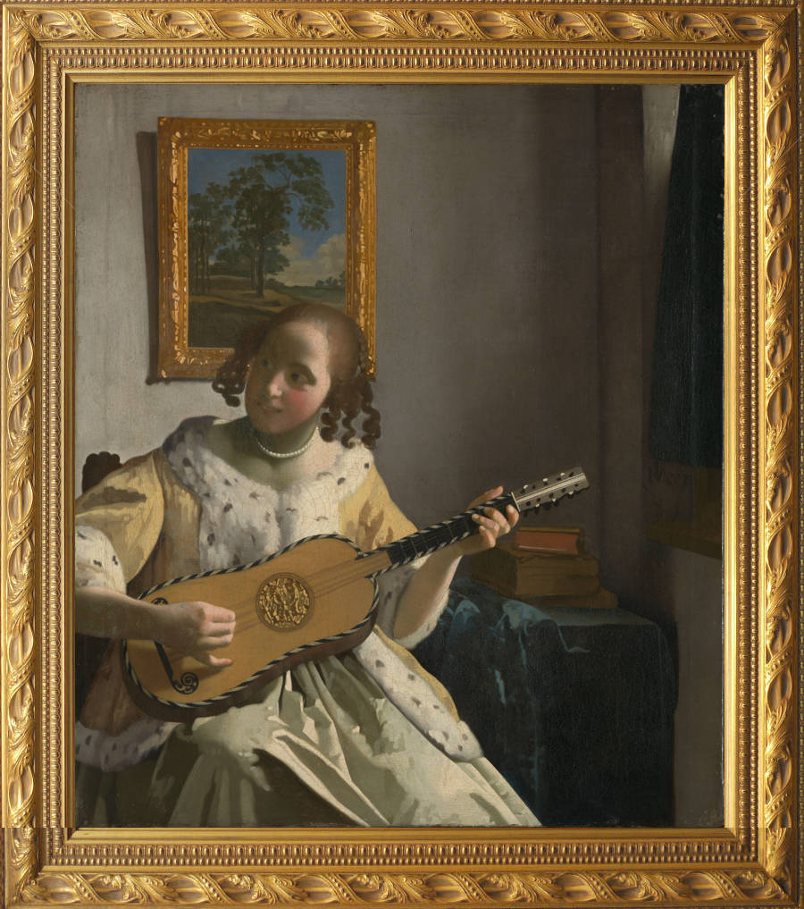 ヨハネス・フェルメール『ギターを弾く女』 1670年ごろ 33×29　 複製画◆モネ ミレー 絵画 美術 印象派 ルノワール ドガ 油彩画