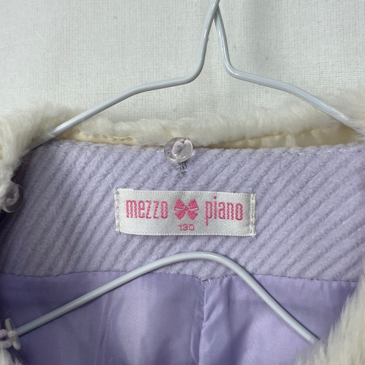 mezzo piano メゾピアノ コート ジャケット 襟ファー ラウンドカラー ラベンダー 紫 リボン アウター 130 キッズ 女の子_画像7