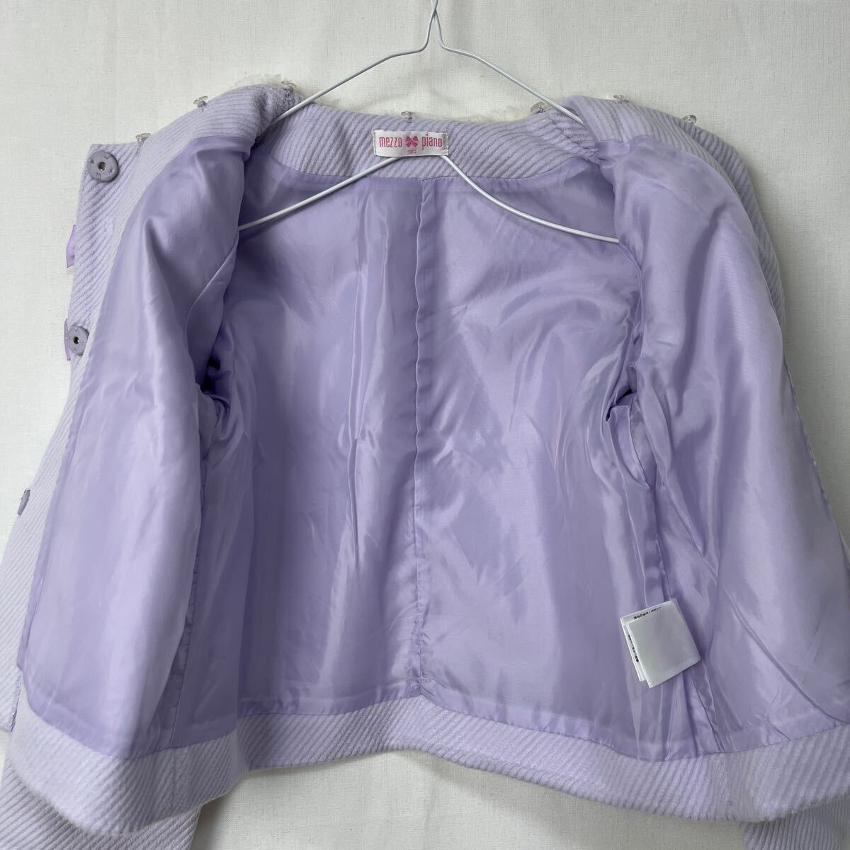 mezzo piano メゾピアノ コート ジャケット 襟ファー ラウンドカラー ラベンダー 紫 リボン アウター 130 キッズ 女の子_画像8