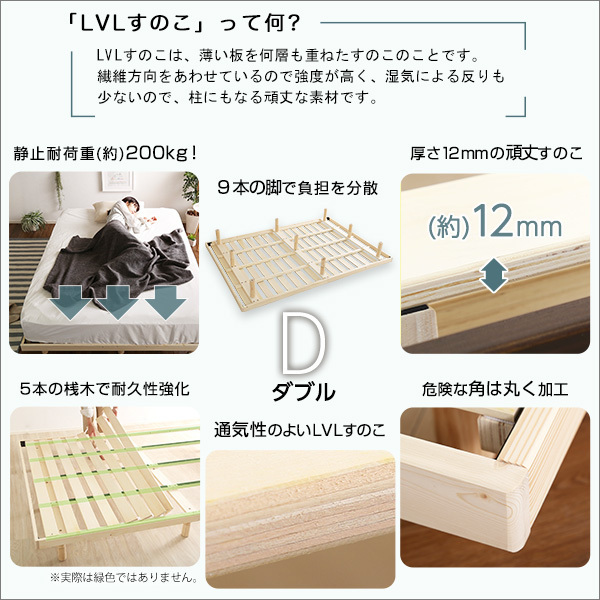 すのこベッド☆ポケットコイルマットレス付き 3段階高さ調節 脚 すのこベッド☆ポケットコイルマットレス付き 3段階高さ調節 脚