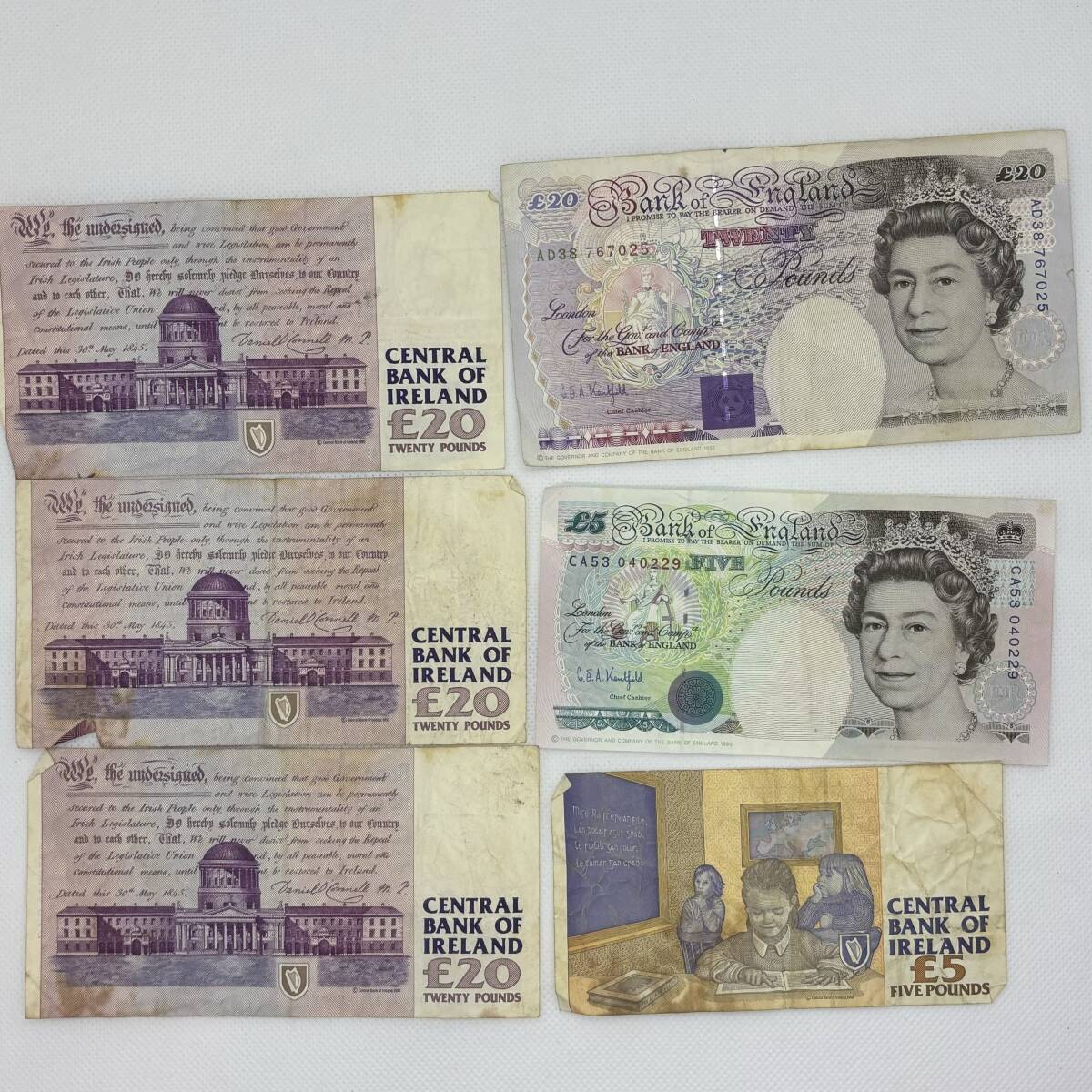 【送料無料ライン/39ショップ】 アイルランド 旧紙幣£20×3枚 £5 1枚 コレクション