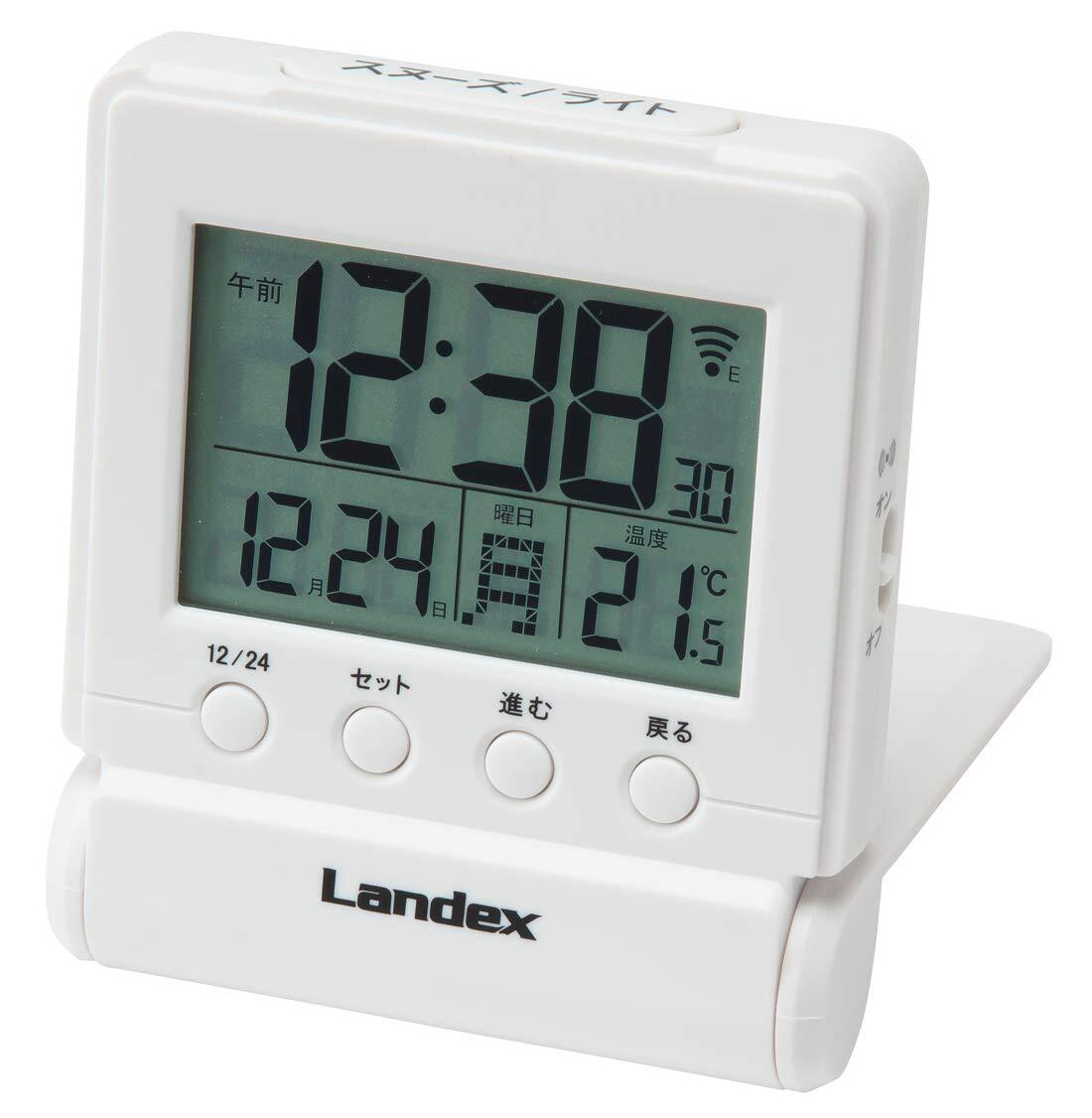 【売り切り商品】目覚まし時計 ランデックス(Landex) タイムクリック 電波 デジタル 温度 日付表示 トラベルクロック ホワ
