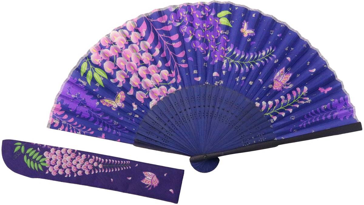 入れ セット 袋 和装 和風 ケース 和柄 浴衣 扇子 シルク 花柄 京佑(Kyoyu) 藤 紫