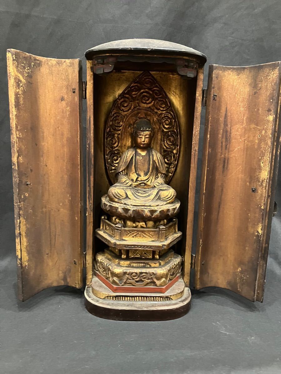 貴重 時代物【釈迦如来坐像】仏像 仏具 仏 佛 寺院 寺 厨子仏 厨子入 木彫 仏教 如来 菩薩 釈迦 釈尊 仏陀 ブッダ 僧侶 江戸時代 古玩 骨董