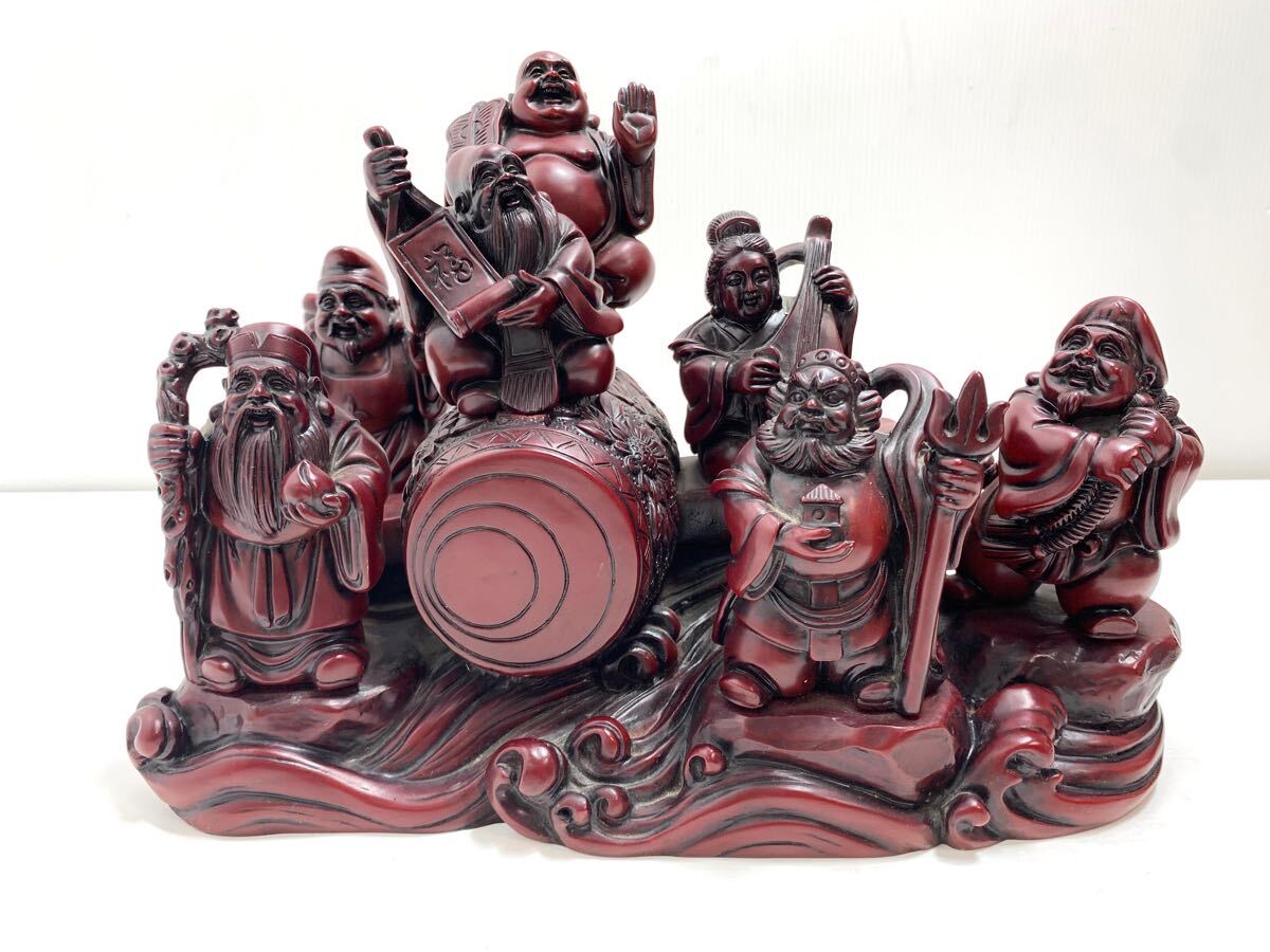 七福神 置物 練り製 (赤黒) インテリア・オブジェ 商売繁盛・幸福招来